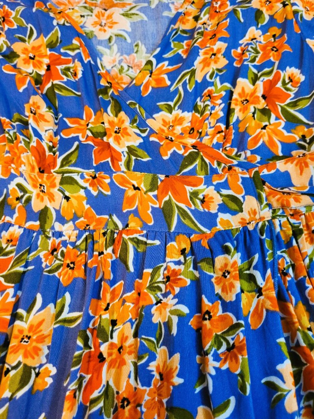 Patrons of Peace Maxi Sundress. Blue, Orange & white Floral. Size Small - Picture 16 of 16